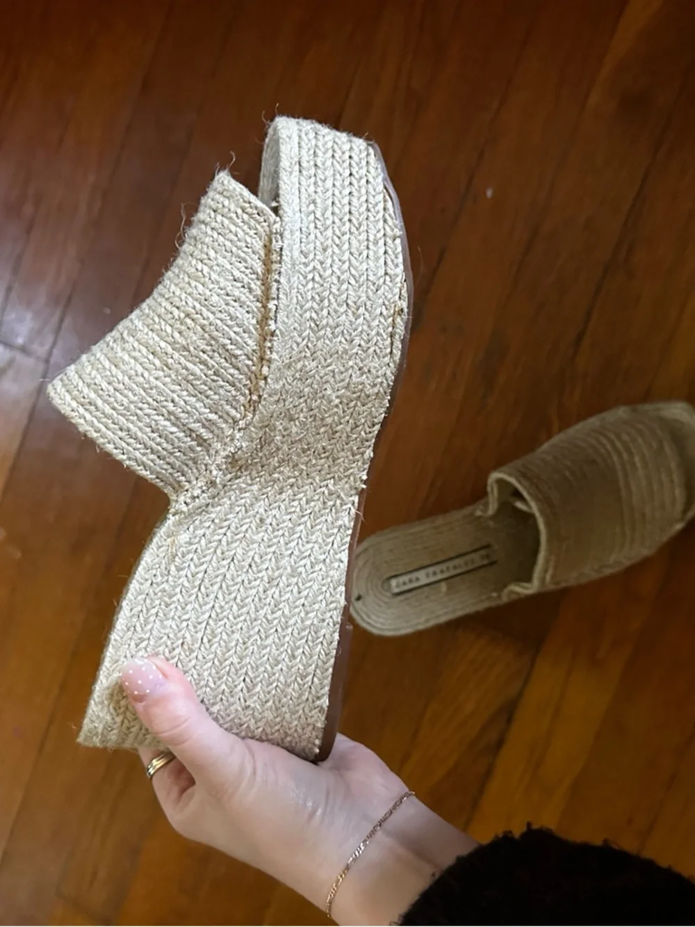 Zara jute raffia wicker wedge sandals slides sz 38 - Picture 6 of 6